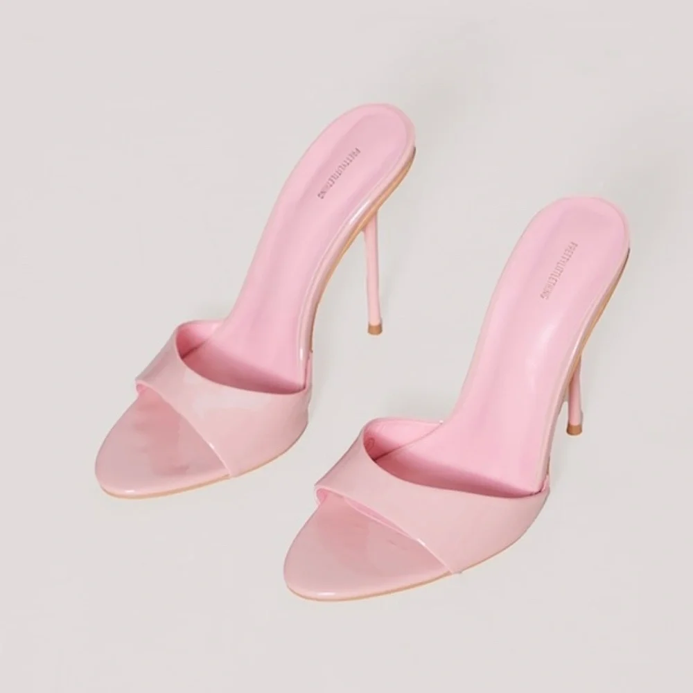 NWOB PrettyLittleThing Pink Patent Pointed Toe Stiletto Mule Heels Women's US 5